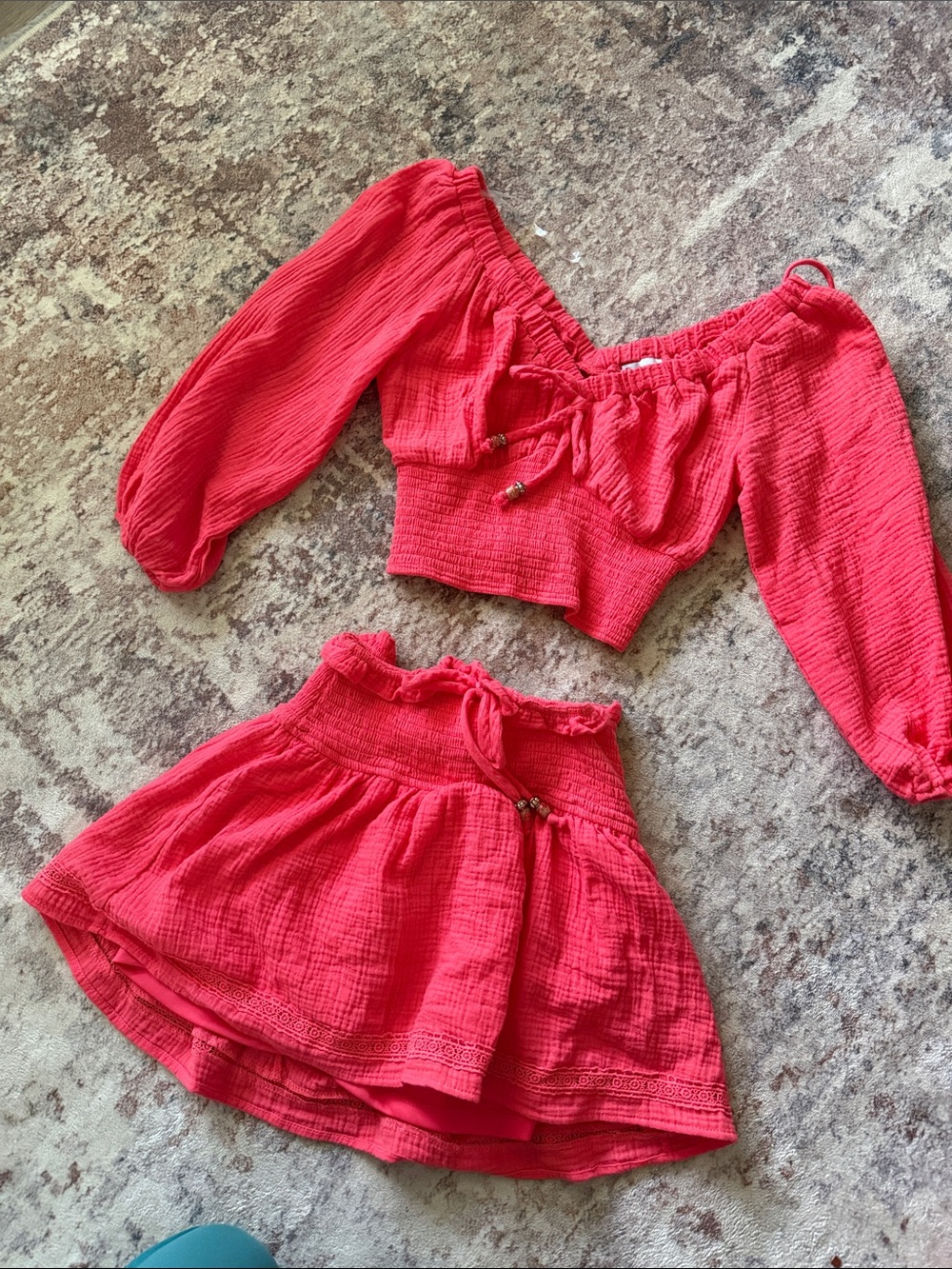 Two-Piece Smocked Crop Top & Skirt Set